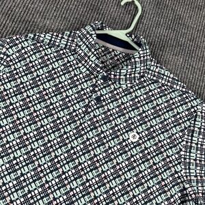 Coolibar Polo Shirt Mens Medium Blue Geometric Short Sleeve Golf Performance